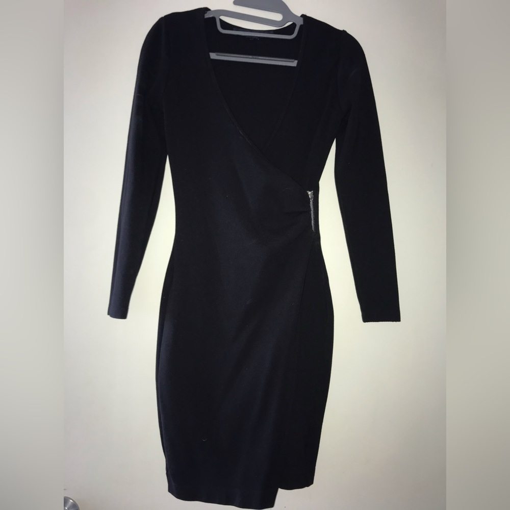 French Connection Wrap Style Dress with Front Zipper Detail, Black Stretch, sz 2